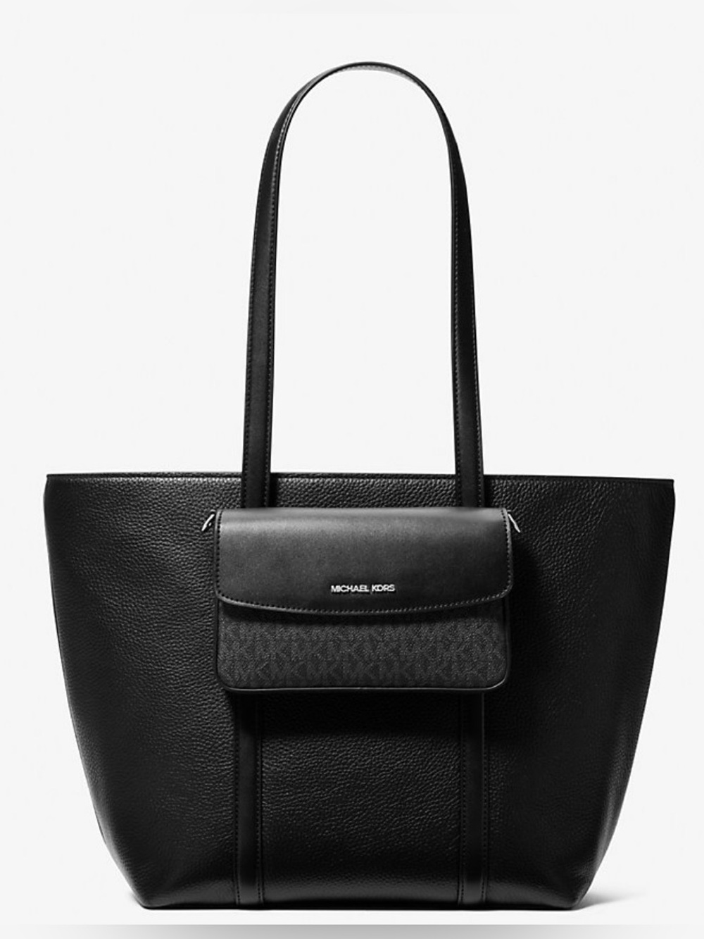 NWT Michael Kors Jet Set Large 2-in-1 Pebbled Leather Tote Bag - Black